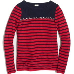 J Crew Women''s Wool Bland Rhinestone Embellishment Sweater Size L Red/Navy